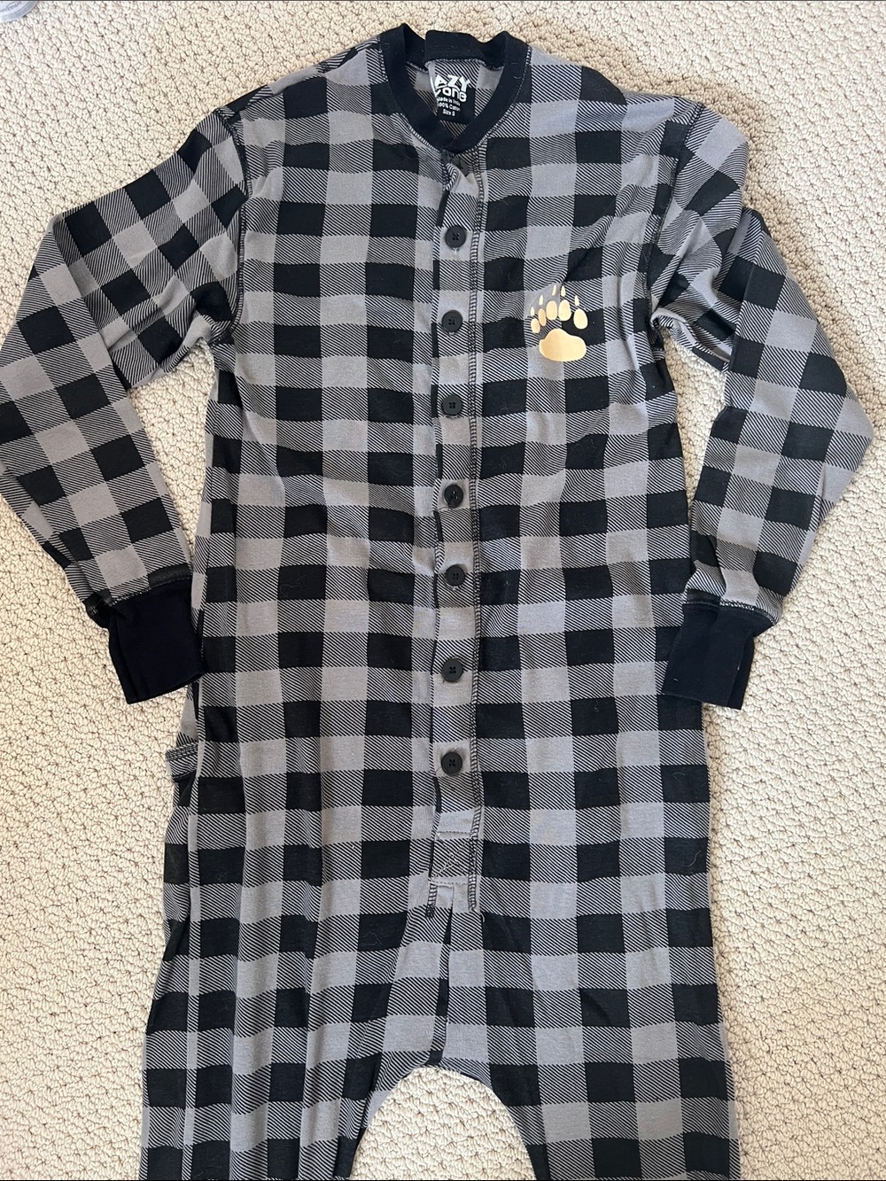 LazyOne Buffalo Plaid Footless Onesie with Paw Print and Back Flap